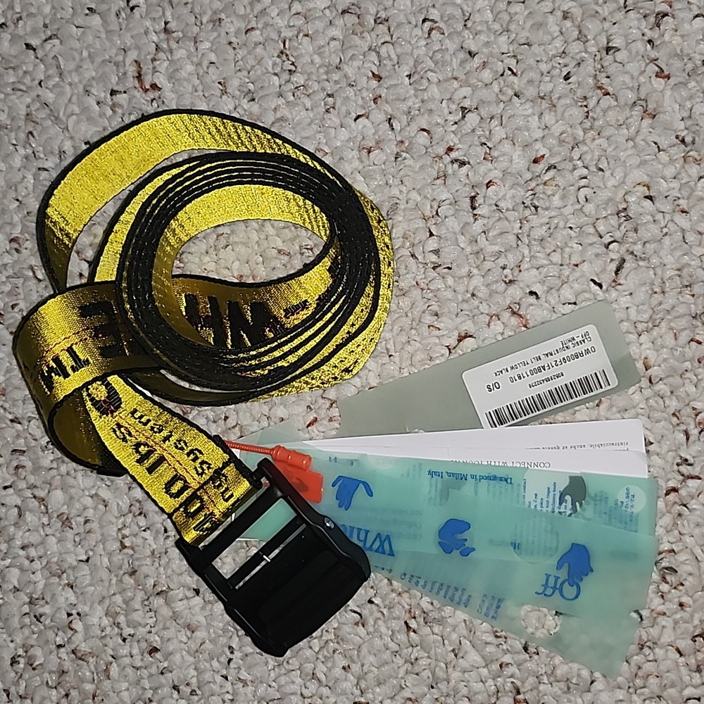 New Off White Authentic Classic Industrial Belt Unisex Italy Black & Yellow O/S